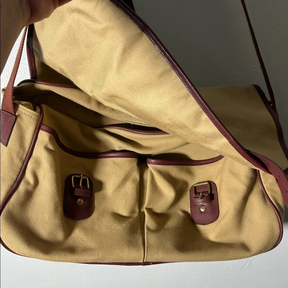 Lauren by Ralph Lauren Canvas Messenger Bag in Beige with Brown Trim
